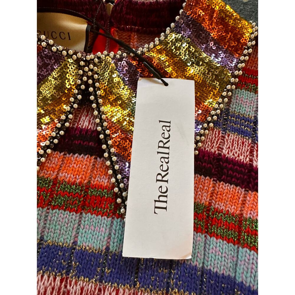 Authentic Gucci Striped Wool Sequenced Rainbow Collar Sweater Size Medium - Picture 8 of 9
